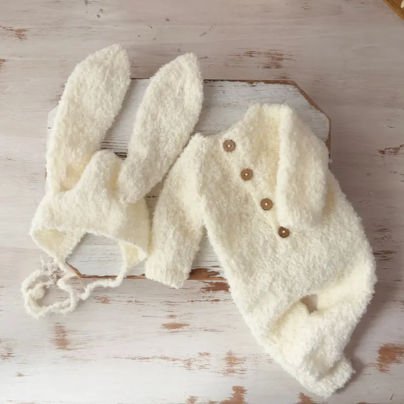 Handmade White Bunny Outfit Set - Newborn Photography Props - Image 2